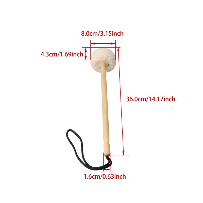 Bstinay 1.6x36cm Beige Gong Mallet Wooden Core with Velvet Head