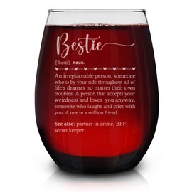 shop4ever Bestie Definition Engraved Stemless Wine Glass 15 oz. Favorite Friend Gift for Best Friend Gift for Her