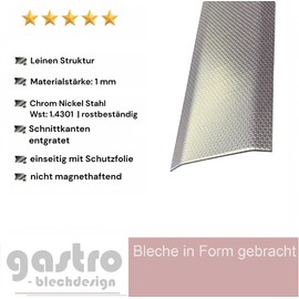 Gastro-Blechdesign Transition Profile - 125 x 6 cm - Door Threshold Strip Linen - Stainless Steel - 1 mm - Transition Profile Transition Rail - Floor Strip 1250 x 60 mm