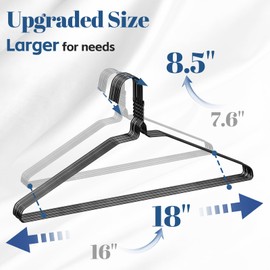 SPECILITE 18 Inch Wire Metal Clothes Hangers Bulk 100 Pack for Large Size Suits, Coats, Shirts, Pants, Skirts, Space Saving, Non Slip,12 Gauge Ultra Thin, Black