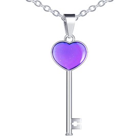 INFINIONLY Stainless Steel Necklace Pendant for Women Girls Fashion Key Chain Temperature Sensitive Necklace 55 cm Chain The Colour of the Pendant Changes with Temperature, Metal