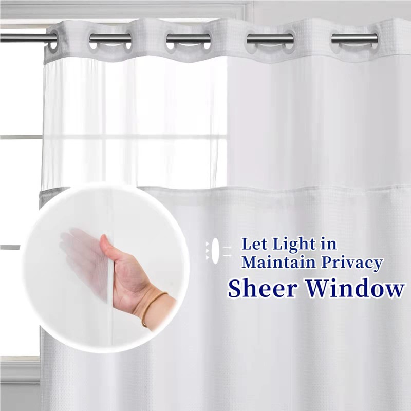CYPL No Hooks Required Waffle Weave Shower Curtain with Snap