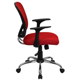 Flash Furniture Alfred Mid-Back Red Mesh Swivel Task Office Chair with Chrome Base and Arms