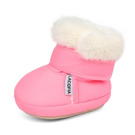 LACOFIA Baby Girls Booties Infant Winter Crib Shoes Anti-Slip Soft Sole Slipper Boots Pink 0-6 Months