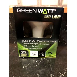 Green Watt PAR30 11 Watt 3000K Warm White  75 W Halogen 850 Lumens 25,000 Hours