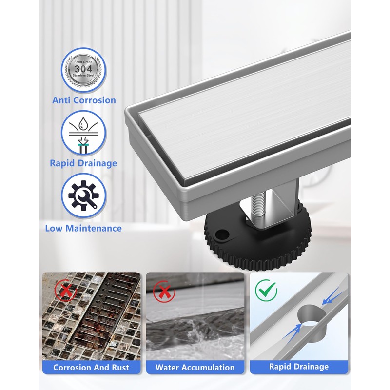 YEFU Shower Drain Nickel for Bathroom: 42 Inch Stainless Steel
