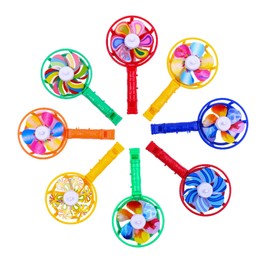 Set of 8 Windmill Toy Blowing Pinwheel Whistle Sound Maker Party Candy Shape Random Color Plastic Colorful Children Birthday