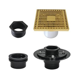 Kingston Brass BSFK4464BB Watercourse 4" Square Shower Drain, Brushed Brass