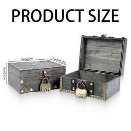 GENHH Vintage Wooden Treasure Chest with Lock, Wooden Storage Treasure Chest, Children's Small Pirate Treasure Chest Wooden Chest Treasure Chest for Children's Birthday Decoration Gifts 15 x 12 x 8 cm