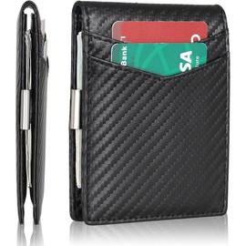 Minimalist Wallet for Men and Women - RFID Blocking  Slim Wallet with 12 Credit Card Slots,  clip (Matte Black & Orange) - Color: Carbon Black & Carbon Black