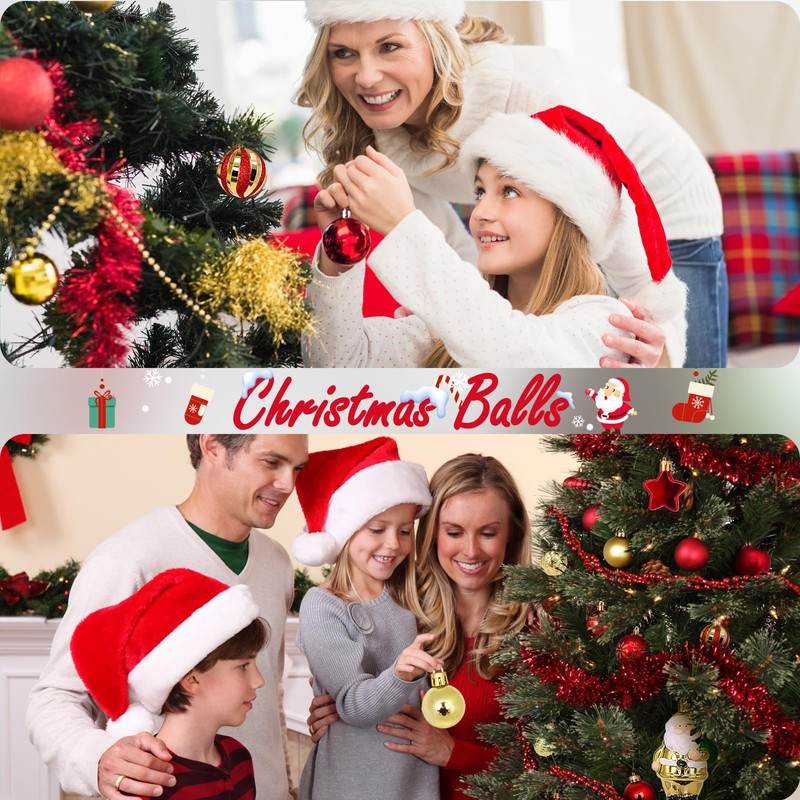 HidWee Pack of 72 Christmas Baubles Plastic Set Red Gold