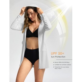 Women's UPF 50+ Swim Cover Up Sun Protection Hoodie Long Jacket SPF Lightweight Beach Cover Ups for Women(Light Grey,S)
