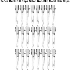 24 Uds. Pinzas para Pico de Pato, Pinzas de cocodrilo para salón, Pinzas para el Cabello de Metal con Agarre Antideslizante, Pinza para Cortar el Pelo, Pinza para seccionar el Cabello, Plata