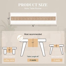 FEXIA Boho Table Runner for Home Decor with Out Tassels 72 Inches Long Farmhouse Rustic Table Runner Macrame Burlap Table Decoration for Living Room Bridal Shower(12x72 Inches)