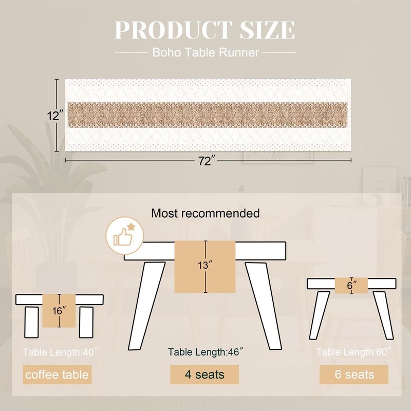 FEXIA Boho Table Runner for Home Decor with Out Tassels