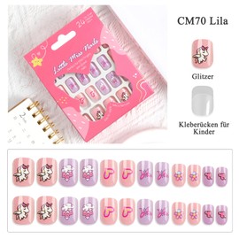 Virellay Pack of 24 Stick-On Fingernails for Girls, Beautiful Gift (CM130 Pink, 24 Pieces)