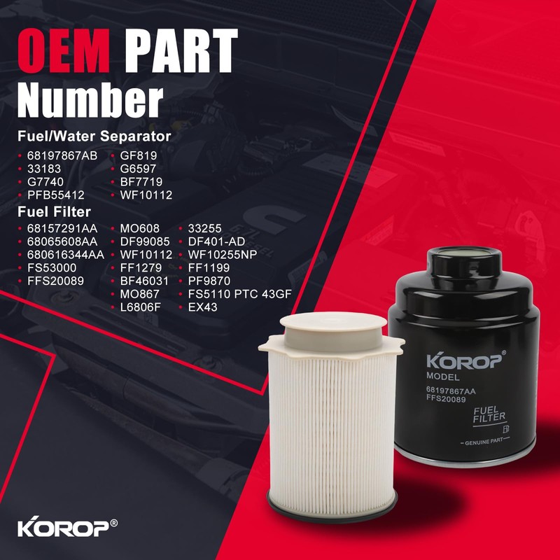 6.7 Cummins Fuel Filter Water Separator Set For 2013-2018 Dodge