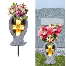 QZWHLSM Angel Wings and Cross Solar Light CemeteryDecorations, Cemetery Decorations,Garden Solar Vase Decorations,Gift for Lost Lovers Ones (White)