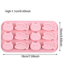 YIMINGMOLD 12 Cavity Cat and Fish Shaped Silicone Molds Mini Fishes Cat Candy Mold For Candy Chocolate