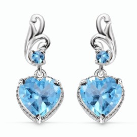 Blue Topaz Heart 925 Sterling Silver Dangle Drop November Birthstone Earrings for Women Jewelry Ct 2.22 Birthday Gifts for Women