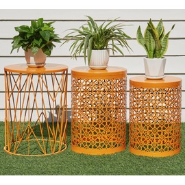 HFHOME Set of 3 Heavy-Duty Round End Side Table, Coffee Table for Indoor Multifunctional Use, Outdoor Decorative Garden Stool Plant Stand, Orange