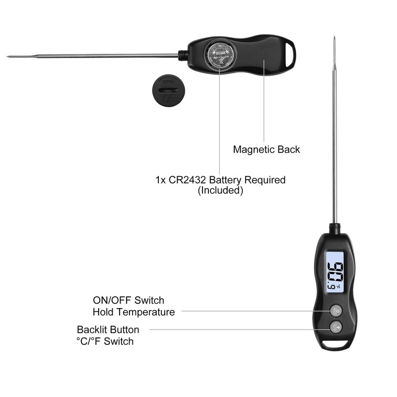 BRAPILOT Digital Meat Thermometer Backlight,Waterproof Instant Read Food Thermometer for