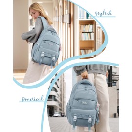 Tanou Girls' School Backpack, 28L Large Backpack for Teenagers, Waterproof, Simple and Stylish School Bag for Girls 10-18 Years, Casual Daypack with Pendant, blue