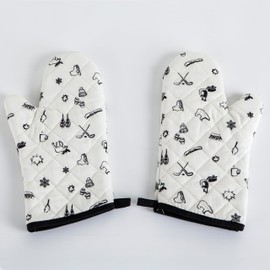 Home Beyond & HB design - Printed Quilted Oven Mitts Set for Christmas - Cotton Quilted Kitchen Oven Gloves - Heat Resistant Machine Washable - Black Pattern