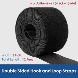2in x 12ft Hook and Loop Straps, Self-Gripping Quick Fastening Cable Ties, Cut to Length, Double Sided Hook and Loop Roll for Bundling Fastening Storage and Organization