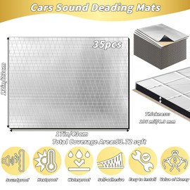 35 PCS Car Sound Deadening Material Mat - 196 mil 53.72 sqft Auto Audio Deadener Foam, Sound Dampening and Heat Insulation Mat, Noise Insulation and Vibration Dampening Material for Hood Ceiling Door