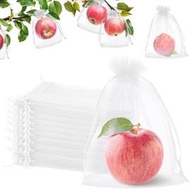 100Pcs Fruit Protection Bags 6''×9'' Fruit Netting Bags for Fruit Trees White Fruit Netting Cover Mesh Bags with Drawstring Reusable Organza Bags Pest Barrier for Protect Plant Fruit Flower Vegetable