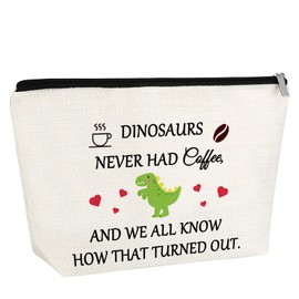 Gfhzdmf Coffee Lovers Gifts for Women Makeup Bag Funny Coffee Gifts Dinosaur Lover Gifts Novelty Cosmetic Bag for Coffee Lover Female Daughter Teacher Coworker Animal Lover Gifts Travel Toiletry Bag