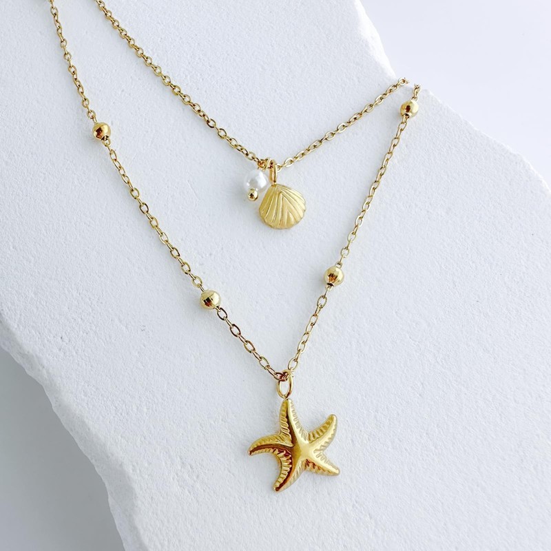 1 Pcs Shell Starfish Necklace and 1 Pcs Bracelet Adjustable