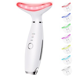 Red Light Therapy Device for Face and Neck, 7 Colors Light Portable Facial Vibration Massager for Skin Tightening and Face Lifting, Skin Care Device for Beauty, White