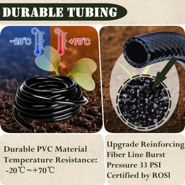 TBPA 1/2in. Drip Irrigation Tubing - 50FT Drip Line Irrigation System Parts for Garden(Includes 1/2" Straight Connector,Switch Valves, T Connectors, 1/2" to 1/4" Tubing Reducers, Cable Zip Ties) | TBPA
