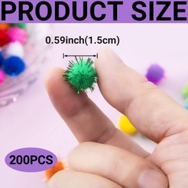 BEIQIYA 200pcs Colorful Pom Pom Balls, 0.59" Sparkly Craft Pom Poms, Soft Fuzzy Pompoms Balls Craft Supplies for Decorations DIY Crafts