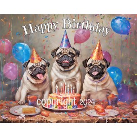 Unbranded Pug Dogs Birthday Party Card & Printed Envelope hand-crafted