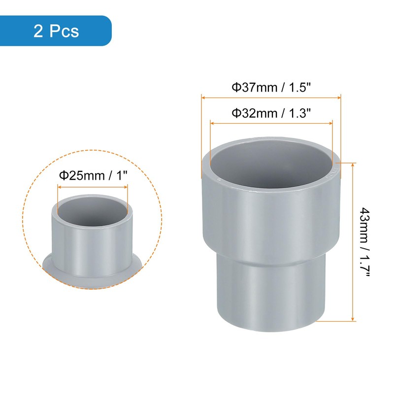 sourcing map 2 Pcs UPVC Reducer Pipe Fitting, 32x25mm PVC