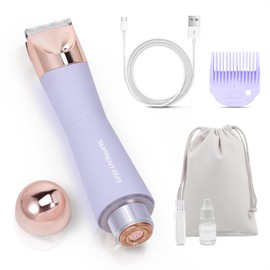 SUPRENT Bikini Trimmer Women- Painless Ladies Hair Removal Waterproof Wet & Dry- 2 in 1 Lady Shaver for Pubic Hair & Facial Hair- Cordless Electric Razors with USB-C Rechargeable - Purple