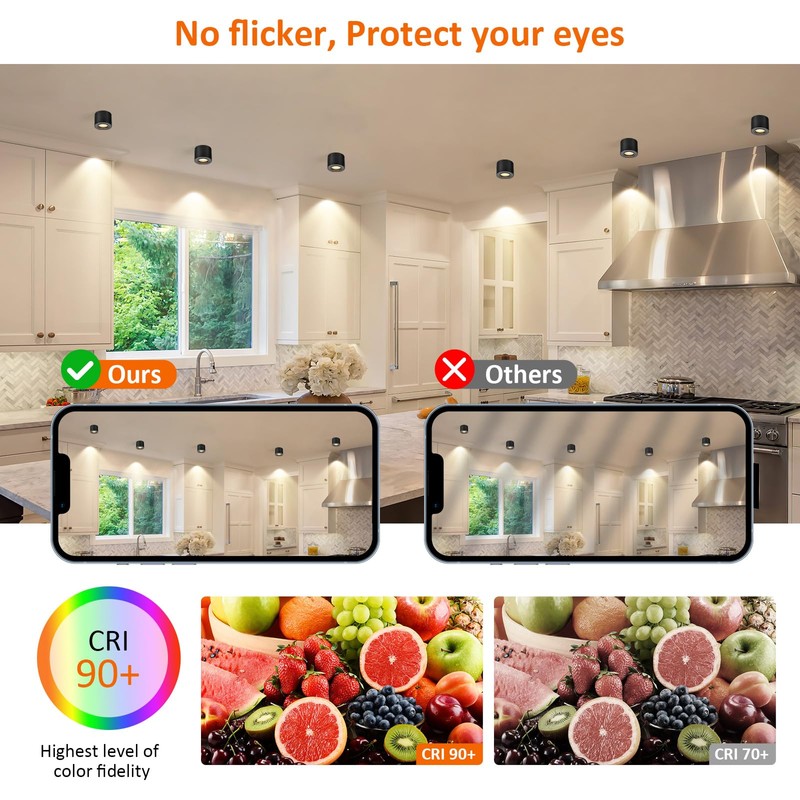 Gleonlux LED Surface-Mounted Spotlight, IP44, Black, Dimmable, Surface-Mounted Spotlights, Flat,