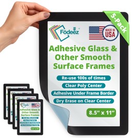 Fodeez 8.5x11 Self Adhesive Peel & Stick Document Holder for Glass & Smooth Surfaces - Reusable Protector & Holder for Sign, Photo & Menu, Dry Erase, Non Magnetic & Non Acryclic - Black, Pack of 5