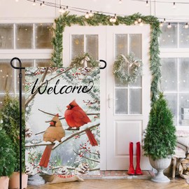 Winter Garden Flag 12x18 Inch Double Sided Cardinal Bird Trees Snow Christmas Holiday Decoration Yard Outdoor Flag
