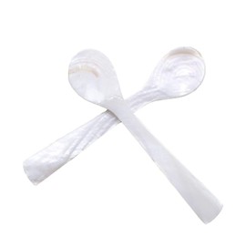 Gewene 2 x Handmade Caviar Spoons Mother of Pearl MOP Caviar Spoon W Round Handle for Caviar Egg Serving, 3.55 Inches, White