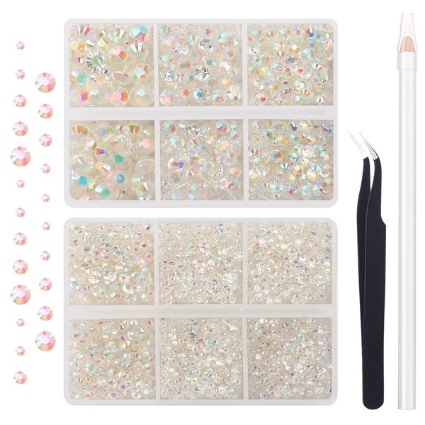 AUREHEN 10000PCs 2-6MM Clear AB Resin Flat Back Rhinestones, Round
