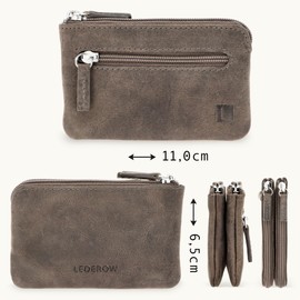 LEDEROW - XXL Leather Key Case for Men and Women [3 Separate Compartments] Zip - Key Bag Large Genuine Leather for Keys Car Keys - Many Colours, Hunter Grey
