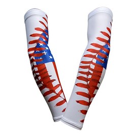 SportsFarm PAIR - Compression Elbow Arm Sleeves (YOUTH LARGE, US FLAG/BASEBALL STITCH)
