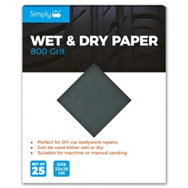 Simply WD0800 Wet & Dry Polishing Paper 800 Grit, Pack of 25, 230mm x 280mm, Perfect for DIY Car Bodywork Repairs, Machine, Manual Sanding, Furniture and Home Improvement