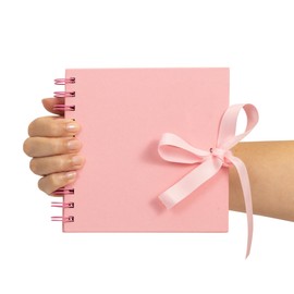 Scrapbook Photo Album Spiral Bound for Wedding Couple Travel Memory Book with 50 Pages - Small, 6 x 6" (Pink)