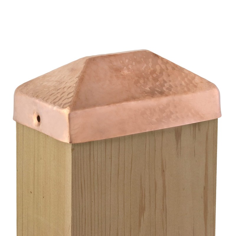 4x6 Hammered Copper Pyramid Post Caps (3-Pack) - Extended Lip
