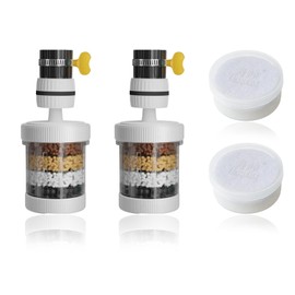 2 Pieces Water Filter Tap 360 Water Filter Tap 6 Layers Filter with 20 Pieces Filter Cotton for Home, Kitchen, Sink, Bathroom